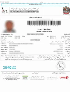 Sample Image of Dubai Visit Visa For Vietnam Citizens