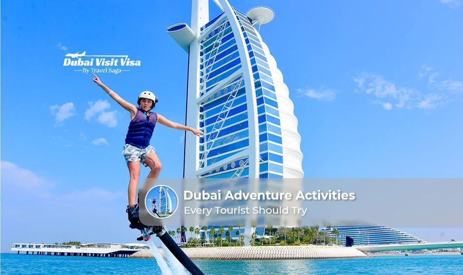 Tourists enjoying thrilling adventure activities in Dubai, including desert and water sports